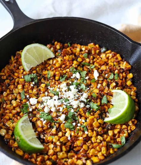 This Blackened Corn Recipe is charred to perfection in a cast iron skillet. It packs a nice smoky heat and is delicious as a side dish or on tacos, nachos, burgers and more. This easy corn recipe comes together in about 20 minutes! Blackened Corn Recipe, Blackened Corn, Good Green Bean Recipe, Easy Corn Recipes, Cracked Green Beans, Skillet Corn, Seasoned Corn, Veggie Side Dish Recipes, Corn Side Dish