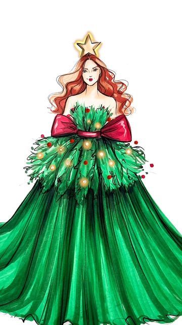 Holly Nichols Illustration Fashion, Holly Nichols Illustration, Burlesque Art, H Nichols Illustration, Holly Nichols, Christmas Tree Dress, Tree Dress, Design Sketchbook, Fashion Design Sketchbook