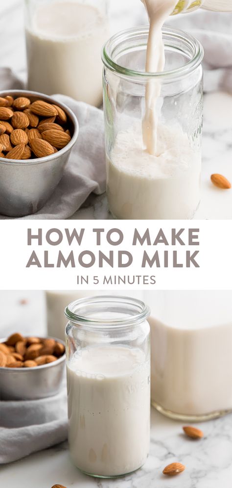 Want to learn how to make almond milk? You only need 5 minutes, a couple ingredients, and a high speed blender to make the richest and creamiest almond milk you'll ever have. Vegan, Whole30, and paleo! #almondmilk #vegan #whole30 #paleo #dairyfree Diy Almond Milk, Almond Milk Recipes Homemade, Almond Pulp Recipes, Pulp Recipe, Make Almond Milk, Almond Milk Recipes, Homemade Almond Milk, Vegan Milk, Vanilla Almond Milk