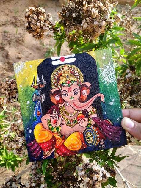 Small Canvas Ganesha Painting, Lord Ganesha Canvas Painting, God Painting On Canvas, Canvas Painting Ideas Ganesha, Ganpati On Canvas, Ganesha Drawing Painting, Cute Ganesha Painting, Ganesh Ji Painting On Canvas, Ganpati Drawing Ganesha Painting