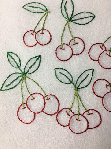 Cherries Tea Towel embroidered tea towel kitchen dish towel | Etsy Cherry Embroidery Pattern, Simply Embroidery Designs, Simple Embroidery Templates, Cool Embroidery Ideas Simple, Cherry Embroidery Tutorial, Cherry Embroidery Design, Cute Tea Towels, Embroidered Tea Towels Diy, Funky Embroidery Designs