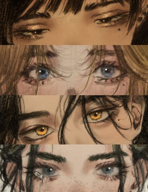 Teary Eye Reference, Eyes Drawing Looking Right, Drawing Eyes At Different Angles, Close Ups Face, Eyes Looking Sideways Drawing, Reflection In Eyes Drawing, Detailed Eyes Drawing, Styles Of Eyes Drawing, How To Draw Smiling Eyes