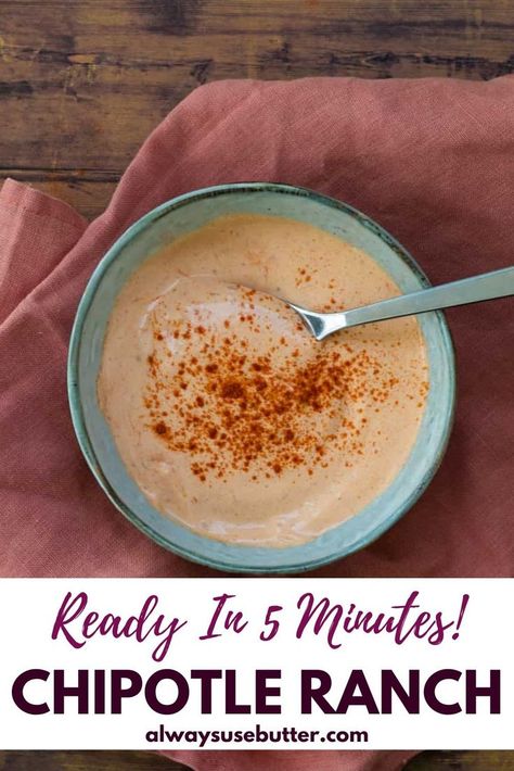 5 Minute Chipotle Ranch Recipe Pinterest Image Dressing For Tacos, Chipotle Ranch Recipe, Spicy Ranch Dressing, Easy Bbq Sauce, Barbecue Recipes Grill, Chipotle Ranch Dressing, Chipotle Paste, Chipotle Seasoning, Chipotle Ranch