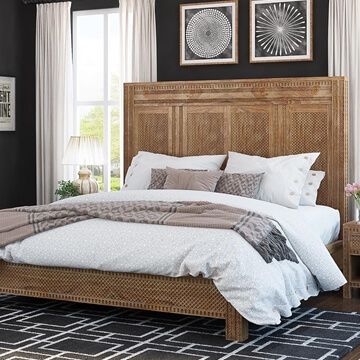 Rustic Solid Wood Platform Beds | King, Queen & Full Wooden Bed Frames Teak Bed Frame, Wood Carved Headboard, Clothing Armoire, Dc Apartment, Carved Beds, Carved Headboard, Elegant Bed, How To Make Headboard, King Size Platform Bed