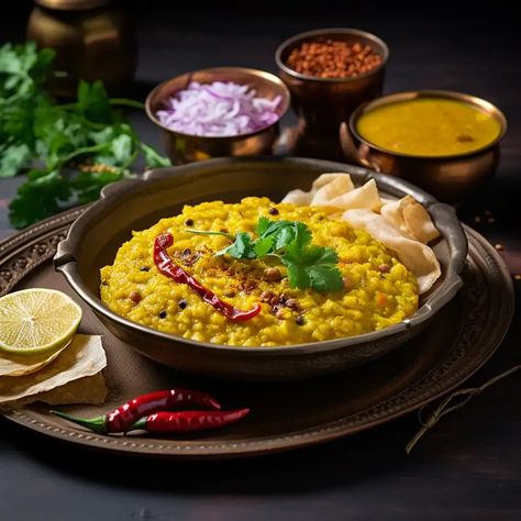 Masoor Dal Khichdi is a popular and wholesome one-pot dish from India that combines red lentils (masoor dal) with rice, cooked together with a medley of spices and vegetables. This simple yet flavorful meal is a staple in Indian cuisine and is cherished for its ease of preparation, nutritional value, and comforting taste. It is often considered a go-to dish when you want something quick, nourishing, and satisfying. Dal Khichdi, Khichdi Recipe, Indian Food Photography, Masoor Dal, Red Lentils, One Pot Dishes, Evil Eyes, Red Lentil, Cooking Together