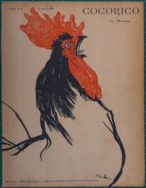 Théophile Alexandre Steinlen - Cocorico - Original lithograph cover 1899 - Catawiki Rooster Illustration, Chicken Illustration, Bijoux Art Nouveau, Chicken Painting, Rooster Art, Antique Images, Chicken Art, Art Et Illustration, Chalk Art