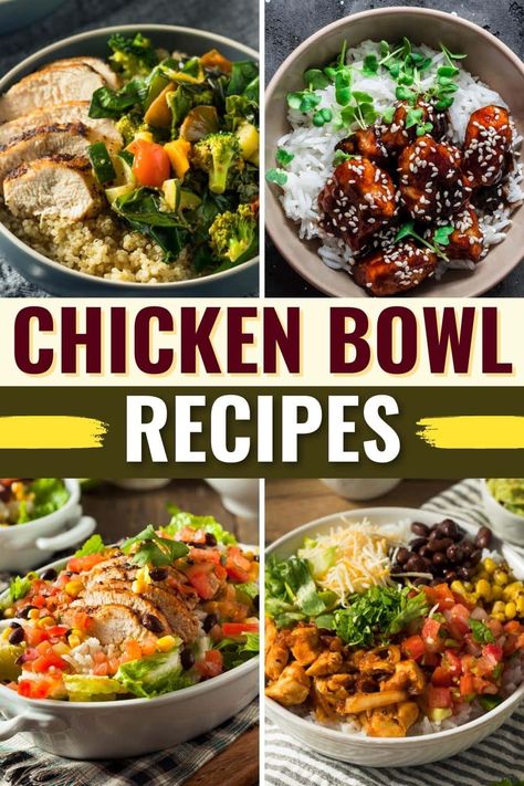 Between the protein, carbs, and veggies, these chicken bowl recipes are guaranteed to satisfy your hunger. They're bright, fresh, and easy to make, too. Healthy Chicken Bowl Recipes, Chicken Bowl Recipes, Chicken Bowls Healthy, Foods To Make, Chicken Bowl Recipe, Healthy Bowls Recipes, Chicken Rice Bowls, Protein Bowls, Rice Bowls Recipes