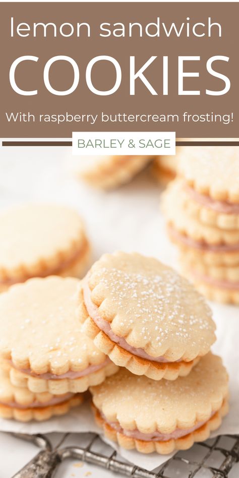 Lemon Sandwich Cookies, Lemon Sandwich, Sandwich Cookies Filling, Raspberry Buttercream Frosting, Recipe Cookies, Citrus Recipes, Raspberry Buttercream, Bake Sale Recipes, Raspberry Cookies