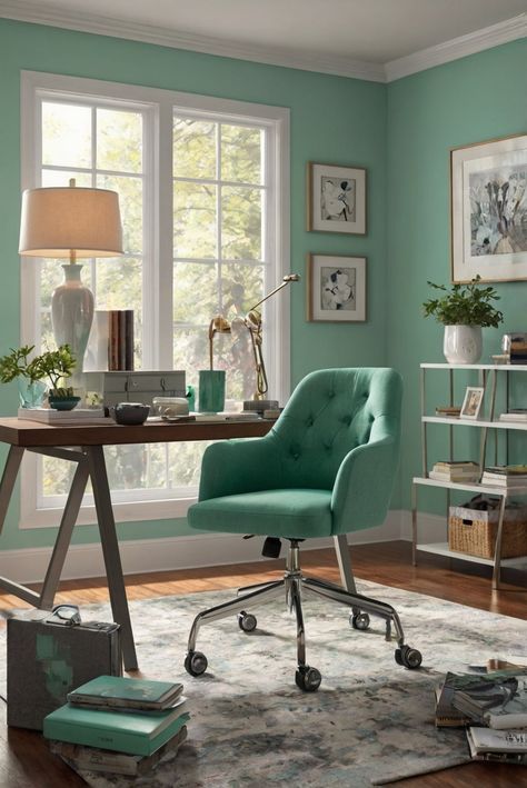 Paint Colors 2024, Green Room Colors, Modern Paint Colors, Bright Room, Aqua Paint, Girl Apartment, Cozy Office, Grey Office, Girly Decor