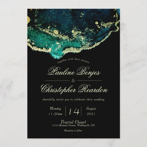 Green Gold Weddings, Black Gold Wedding, Gold Wedding Invitation, Quinceanera Ideas, Emerald Green Weddings, Green Wedding Invitations, Emerald Wedding, Gold Watercolor, Ink Wash