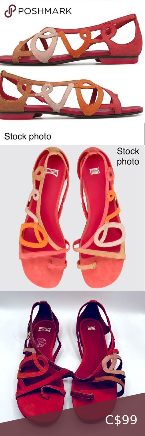 CAMPER TWINS SANDAL Camper Twins, Camper Shoes, Unique Shoes, Left And Right, Perfect Pair, Twins, Sandals, Orange, Red