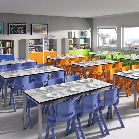 Daycare Room Design, Canteen Design, Cafeteria Design, Kindergarten Interior, Classroom Interior, School Building Design, Daycare Decor, Daycare Design, Kindergarten Design