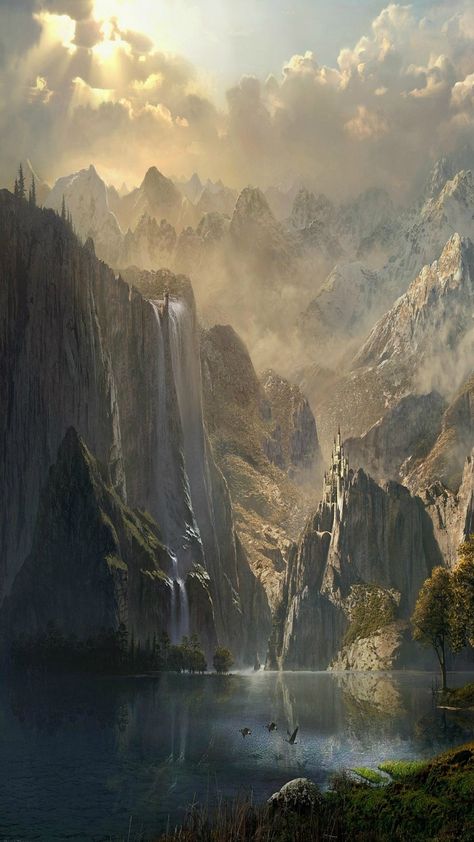 Landscape Wallpaper Iphone, Fantasy Landscape Wallpaper, Check Wallpaper, Art Landscapes, Fantasy Pictures, Fantasy City, Fantasy Castle, Fantasy Setting, Fantasy Places