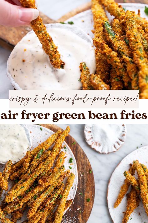 Air Fryer Green Bean Fries Recipe (With Keto Option) Green Bean Fries Air Fryer, Green Bean Fries, Instant Pots, Crispy Green Beans, Tempura Recipe, Green Beans Side Dish, Vegetable Salad Recipes, Fried Green Beans, Grilled Peppers