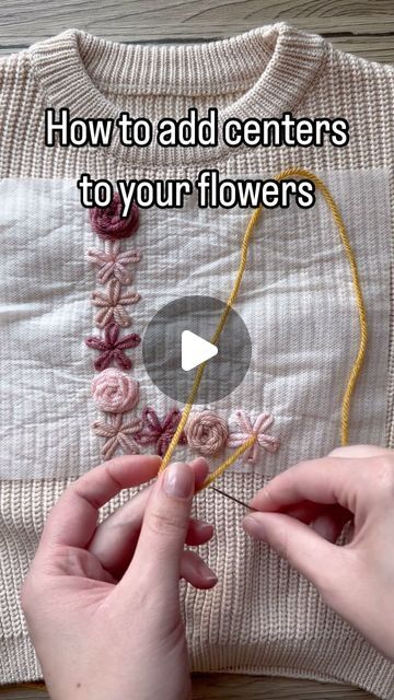 Aspen Lyn Outlet | Hand-Embroidery on Instagram: "How to embroider a floral center with hand embroidery. I am using “I Love This Yarn” which is a weight 4 yarn. All materials are linked in my bio under my Amazon storefront. 

This was my most asked question on my live last night. Thank goodness I had a draft saved up for this!

#diyembroidery #sulky #embroiderykit #beginnerembroidery #embroiderytutorial #embroidery #handembroidery #yarnembroidery #mamaandme #personalizedbabyclothes #babyshower #babyshowergift #newbornoutfit #announcementoutfit #newbabyannouncement #babynamesweater #customsweater #namesweater #embroideredsweater #coloradomoms #hospitalbag #firstbirthday#coloradosmallbusiness #womanownedbusiness #kidsclothing #embroiderydiy #genderneutral #embroiderytutorial #chainstitch" How To Embroider With Yarn, Yarn Embroidery On Sweater Diy, Hand Embroidery Sweatshirt Diy, Hand Embroidery Baby Clothes, Sweater Embroidery Diy, Yarn Embroidery On Sweater, Embroidered Hoodie Diy, Embroidery With Yarn, How To Embroider Flowers