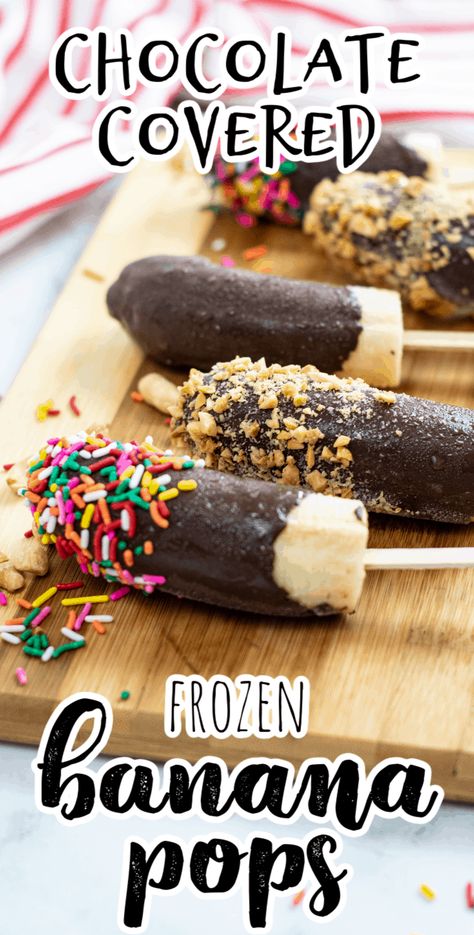 Frozen Banana Recipes, Frozen Banana Pops, Frozen Chocolate Bananas, Chocolate Covered Bananas Frozen, Chocolate Dipped Bananas, Banana Popsicles, Banana Dip, Banana Treats, Banana Pops