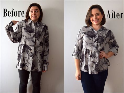 #RefashionFriday Blouse to Peplum – trish stitched Upcycle Blouse, Blouse Refashion, Ropa Upcycling, Clothes Upcycle, Clothing Upcycle, Upcycle Clothes Diy, Upcycle Ideas, Make Your Own Clothes, Shirt Refashion