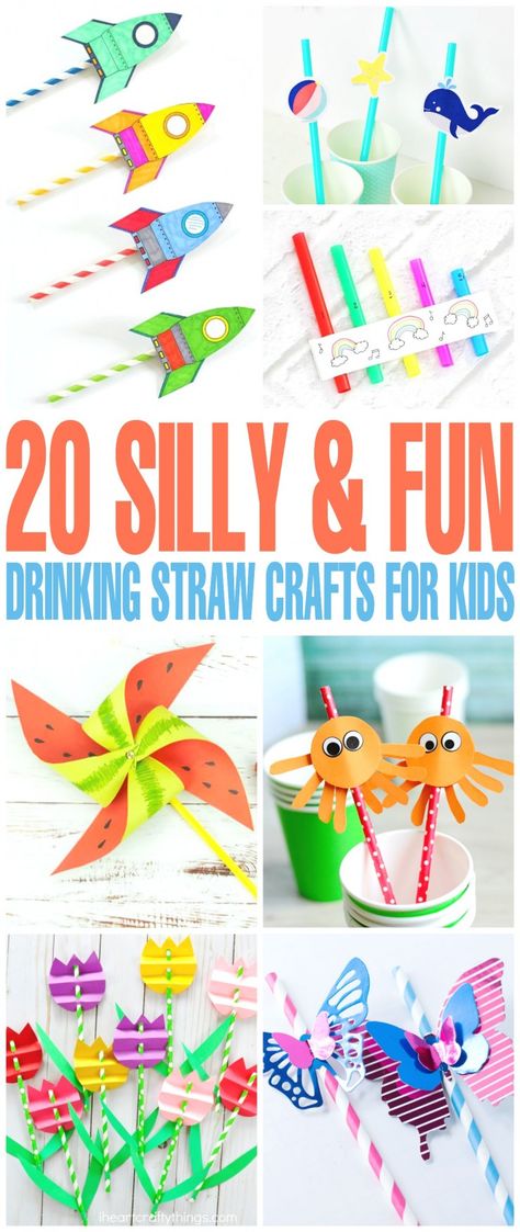 Looking for inexpensive crafts to make with straws? Check out these 20 silly & fun drinking straw crafts kids! Straw Crafts For Kids, Straw Activities, Paper Straws Crafts, Drinking Straw Crafts, Straw Art, Diy Straw, Fun Straws, Straw Crafts