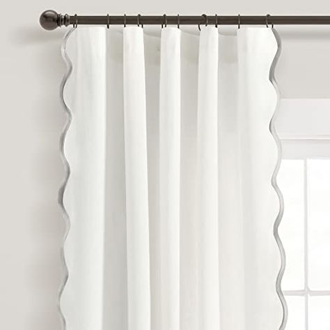 Limited-time deal: Lush Decor Coastal Chic Scallop Edge Window Curtain Panel Pair, 52" W x 84" L, Gray & White Curtain Rings With Clips, Lush Decor, Grey Panels, Scallop Edge, Coastal Chic, Farmhouse Lighting, Curtains Window Treatments, Antique Farmhouse, Window Panels