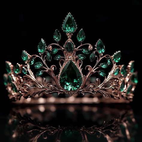 Emerald Crown Aesthetic, Emerald Princess Aesthetic, Green Queen Aesthetic, Emerald Green Crown, Slytherin Queen, Crown Emerald, Emerald Crown, Emerald Tiara, Fantasy Crown