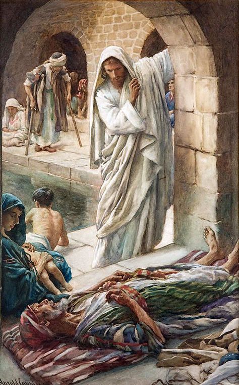 Pool Of Bethesda, Jesus Walking, Santi Cattolici, Miracles Of Jesus, Catholic Pictures, Jesus Christ Painting, Pictures Of Christ, Bible Images, Jesus Heals