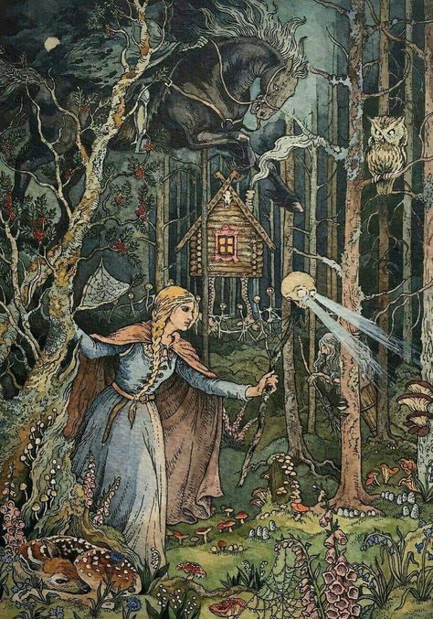 The Russian Fairy Tale of Vasilisa The Beautiful Ivan Bilibin, Baba Jaga, Slavic Folklore, Hieronymus Bosch, Baba Yaga, Fairytale Illustration, Fairytale Art, Art Et Illustration, Arte Fantasy