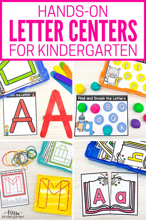 Are you looking for a fun way to help your students practice the letters of the alphabet? Check out this post! I'm sharing hands-on letter centers for kindergarten alphabet practice. Your students will love these fun letter activities for kindergarten! Click here to take a closer look at these kindergarten letter centers. Letter Celebration Kindergarten, Kindergarten Letter Centers, Letter Activities For Kindergarten, Fun Letter Activities, Letter Centers, Free Alphabet Printables, Letter Recognition Games, Kindergarten Alphabet, Letter Sound Activities