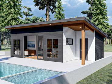 Mini House With Pool, Lean To Pool House, L Shaped Pool House, Mini Pool House, Enclosed Pool House, Pool House Designs Layout, Pool House Garage Combo, Small Pool Houses Sheds, Diy Pool House Shed