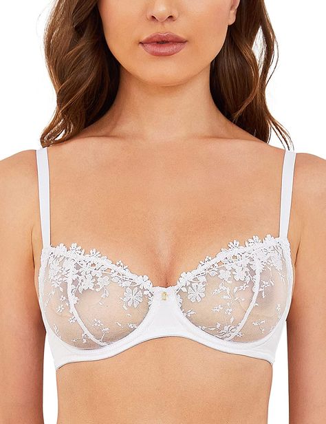 Wingslove Women's Sexy Lace Bra Demi Sheer Mesh Balconette See Through Bralette Unlined Underwire Embroidered (White,34B) Adopting A Cat, Pretty Bras, Classic Lingerie, Sheer Bra, Bra Brands, Unlined Bra, Bra And Panty Sets, Bra Women, Underwire Bra