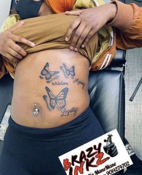 Tattoos For Women Stomach Side, Name Stomach Tattoos, Tattoo On Stomach For Women, Side Burn Tattoos, Cute Arm Tattoos, Female Stomach Tattoos, Side Stomach Tattoos, Cute Shoulder Tattoos, Blessed Tattoos