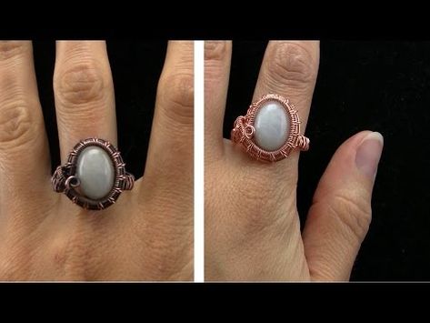 Wire Wrapped Cabochon, Wire Wrap Cabochon, Wire Jewelry Rings, Wire Wrapped Jewelry Tutorials, Woven Ring, Bijoux Fil Aluminium, Wire Jewelry Tutorial, Ring Tutorial, Wire Jewelry Designs