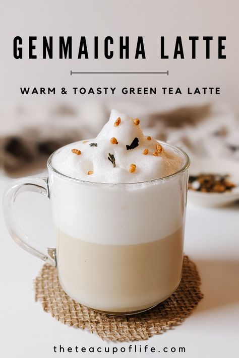 Genmaicha is a Japanese green tea blended with roasted brown rice. Top this nutty and warm tea with frothed milk for a comforting and approachable green tea latte. This latte is low in caffeine so it can be enjoyed later in the day, too. Milky Drinks, Genmaicha Tea, Mixology Recipes, Green Tea Coffee, Tea Lattes, Tea Latte Recipe, Mlem Mlem, Green Tea Latte, Frothing Milk