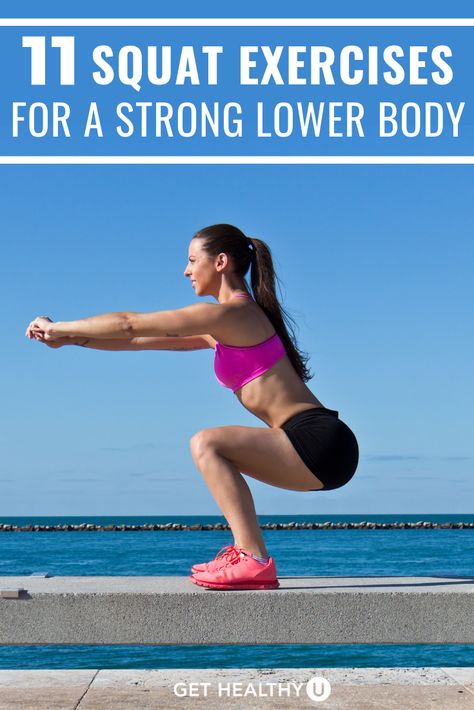 These 11 squat variations keep your lower body sculpted and strong! #squats #legday #buttworkout #gethealthyu Squat Exercises, Squat Thrust, Inner Thigh Muscle, Squat Motivation, Squat Variations, Lower Body Muscles, Fitness Routines, Thigh Muscles, Muscles In Your Body