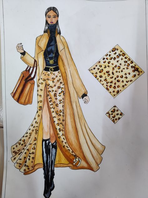 Animal Print Fashion Illustration, Bride Fashion Illustration, Textile Pattern Design Fashion, Printed Dresses Fashion, Fashion Model Sketch, Fashion Illustration Tutorial, Fashion Figure Drawing, Fashion Illustration Collage, Dress Illustration