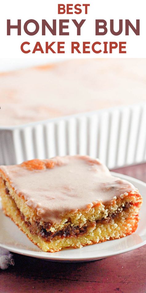 Easy Honey Bun Cake Recipe (With a Cake Mix) Honeybun Cake Recipe, Honey Bun Cake Recipe, Bun Cake Recipe, Honey Bun Cake, Little Sunny Kitchen, Moist Yellow Cakes, Bun Cake, Sunny Kitchen, Cinnamon Coffee Cake