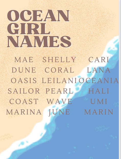 Sea Goddess Names, Names That Mean Sea Or Ocean, Ocean Names Aesthetic, Names Meaning Sea Or Ocean, Words That Mean Ocean, Ocean Last Names, Water Names Ideas, Siren Meaning, Sea Names Girl