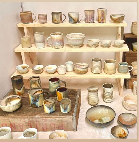 Tabletop display Shelves from maya elin Tabletop Market Display, Pottery Pop Up Display, Ceramic Art Show Display Ideas, Pottery Shelf Display, Ceramics Display Booth, Ceramic Collection Display, Ceramic Vendor Display, Ceramics Booth Display, Pottery Craft Show Display