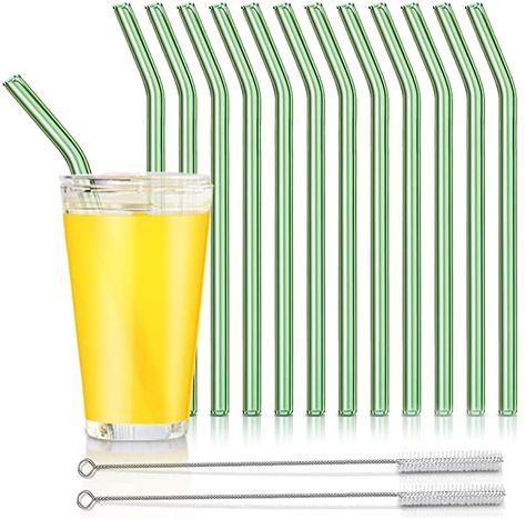 Amazon.com: Reusable Glass Straws, Reusable Bent Glass Drinking Straws with 2 Cleaning Brushes, Reusable Straws for Smoothies, Milkshakes, Juice(Green, 12 Pack) : Home & Kitchen Clean Smoothies, Reusable Drinking Straw, Reusable Straws, Cleaning Brushes, Drink Straw, Disposable Cups, Glass Straws, Milkshakes, Cup With Straw