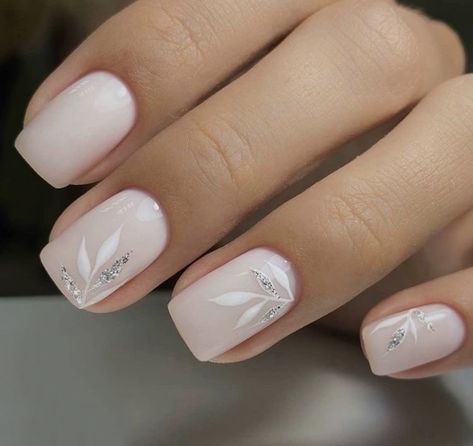 Geometric Minimalist Nails, Subtle Wedding Nails For Bride, Milk Nails With Flowers, Gel Wedding Nails Brides, Dip Powder Wedding Nails, Wedding Nail Ideas For The Bride, Bridal Nails Ideas, Elegant Simple Nails, Simple Bride Nails