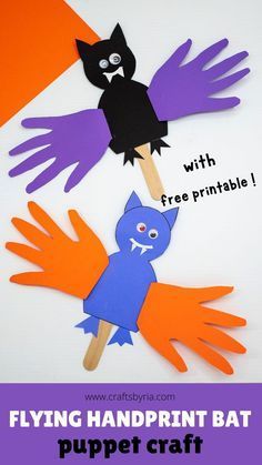 Bats Crafts Preschool, Halloween Cat Crafts, Cat Crafts Preschool, Halloween Handprint Crafts, Halloween Bats Crafts, Bat Template, Easy Halloween Craft, Craft For Toddlers, Bat Craft