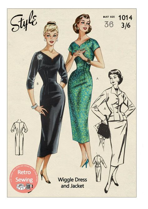 1950's Wiggle Dress and Jacket Bust 36 Sewing Pattern Reproduction | eBay Wiggle Dress Pattern, Vintage Dress Sewing Patterns, Sewing Guide, Classic Sheath Dress, 1950s Sewing Patterns, Fifties Fashion, Jacket Pattern Sewing, Rockabilly Pin Up, Dress And Jacket