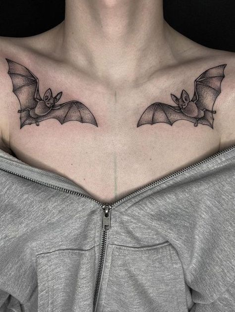 Bat Tattoo Ideas. Collar Bone Tattoo Bats, Bat Tattoo Above Knee, Bat Lower Stomach Tattoo, Halloween Chest Tattoos For Women, Halloween Stomach Tattoo, Bat Tattoo Lower Back, Bat Neck Tattoos Women, Bat Wing Chest Tattoo, Bat Tattoo Under Breast