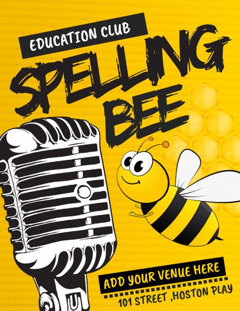 Customizable Design Templates for Spelling Bee Flyers | PosterMyWall Spelling Bee Decorations, Competition Poster Design, Spell Bee Competition, Night Instagram Story, Competition Poster, Certificate Of Achievement Template, Bingo Night, Crazy Hat Day, Virtual Class