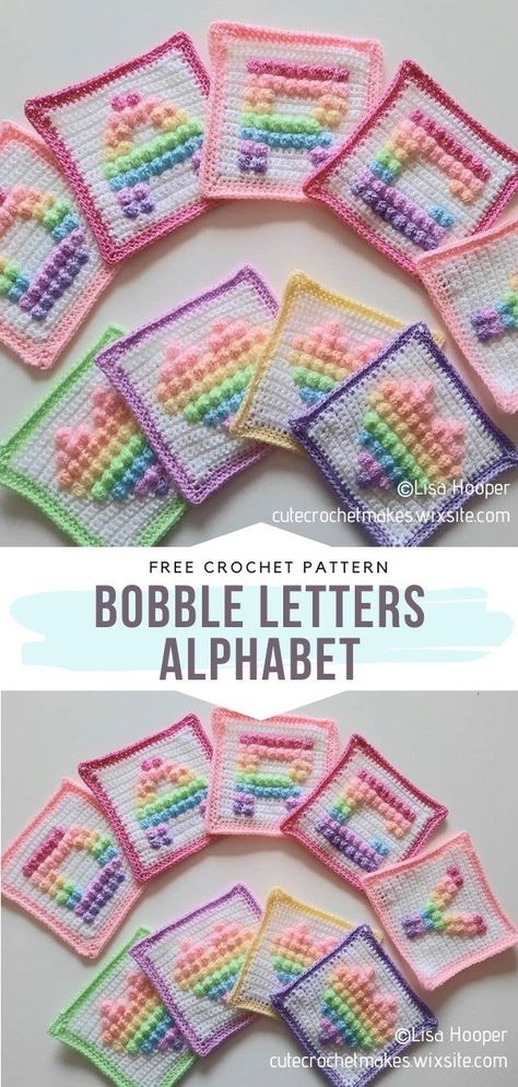 Crochet Letters Pattern, Crochet Alphabet, Bobble Stitch Crochet, Afghan Squares, Crochet Letters, Bobble Crochet, Crochet Bobble, Granny Square Crochet Patterns Free, Letters Alphabet