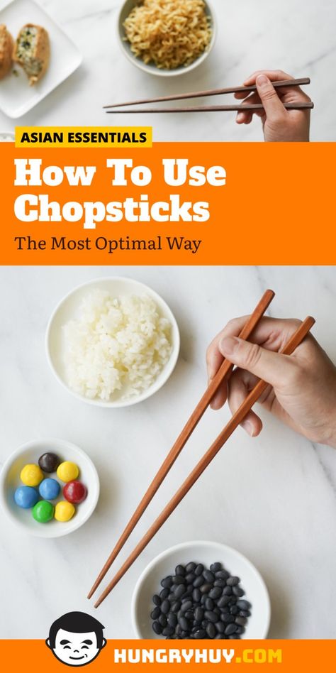 How To Use Chopsticks (Step By Step w/ Video) - Hungry Huy Ways To Eat Rice, How To Use Chopsticks, Using Chopsticks, Chinese Foods, Japanese Chopsticks, Baking Tips, Chopsticks, Chinese Food, Japanese Food