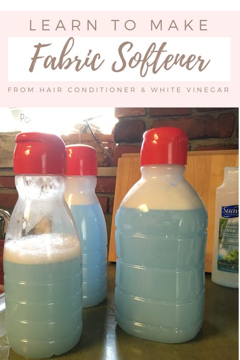 Homemade Fabric Softener with Hair Conditioner - The Birch Cottage Diy Hair Conditioner, Diy Fabric Softener, Homemade Clothes, Diy Conditioner, Homemade Fabric Softener, Homemade Cleaning Supplies, Homemade Shampoo, Liquid Fabric Softener, Homemade Laundry Detergent