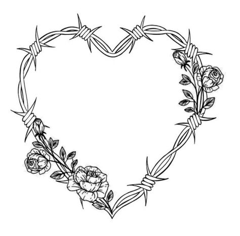 Barbed Wire Heart Tattoo With Flowers, Rose Thorn Heart Tattoo, Chain Flower Tattoo, Barbed Wire Tattoo With Flowers, Barbwire And Flowers Tattoo, Tattoo Heart With Flowers, Bobwire Tattoos For Women, Barbed Wire Heart Tattoo Knee, Tattoo Ideas Female Gothic