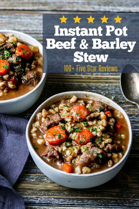 Instant Pot Beef & Barley Stew is a classic recipe with classic cooked-all-day flavors, but made in a flash in your pressure cooker. Full of flavorful beef broth, veggies, tender beef, and perfectly cooked barley. This Instant Pot stew makes a wonderful winter dinner. Beef And Barley Soup Instant Pot, Instapot Stews, Beef Barley Soup Instant Pot, Beef Barley Stew, Instant Pot Meals, Instant Pot Stew, Barley Stew, Beef And Barley, Cannoli Dip