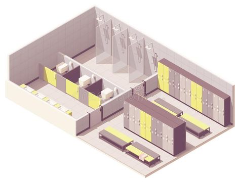 Vector Isometric Locker Room Stock Vector - Illustration of cutaway, isometric: 143899231 Small Locker Room, Locker Room Design, Locker Room Bathroom, Wc Icon, Locker Room Shower, Gym Locker Room, Shower Cabins, Public Shower, Toilet Icon