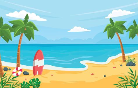 Beach Cartoon, Beach Mural, Landscape Clipart, Beach Clipart, Summer Cartoon, Scenery Background, Arte Cyberpunk, Beach Background, Summer Backgrounds